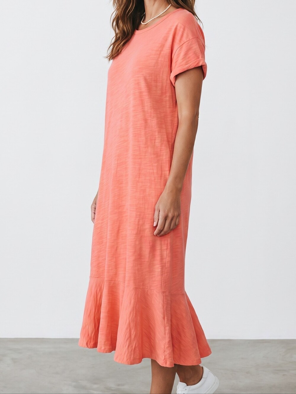 Fresh Produce Ruffle Hem Coral Dress - Women M